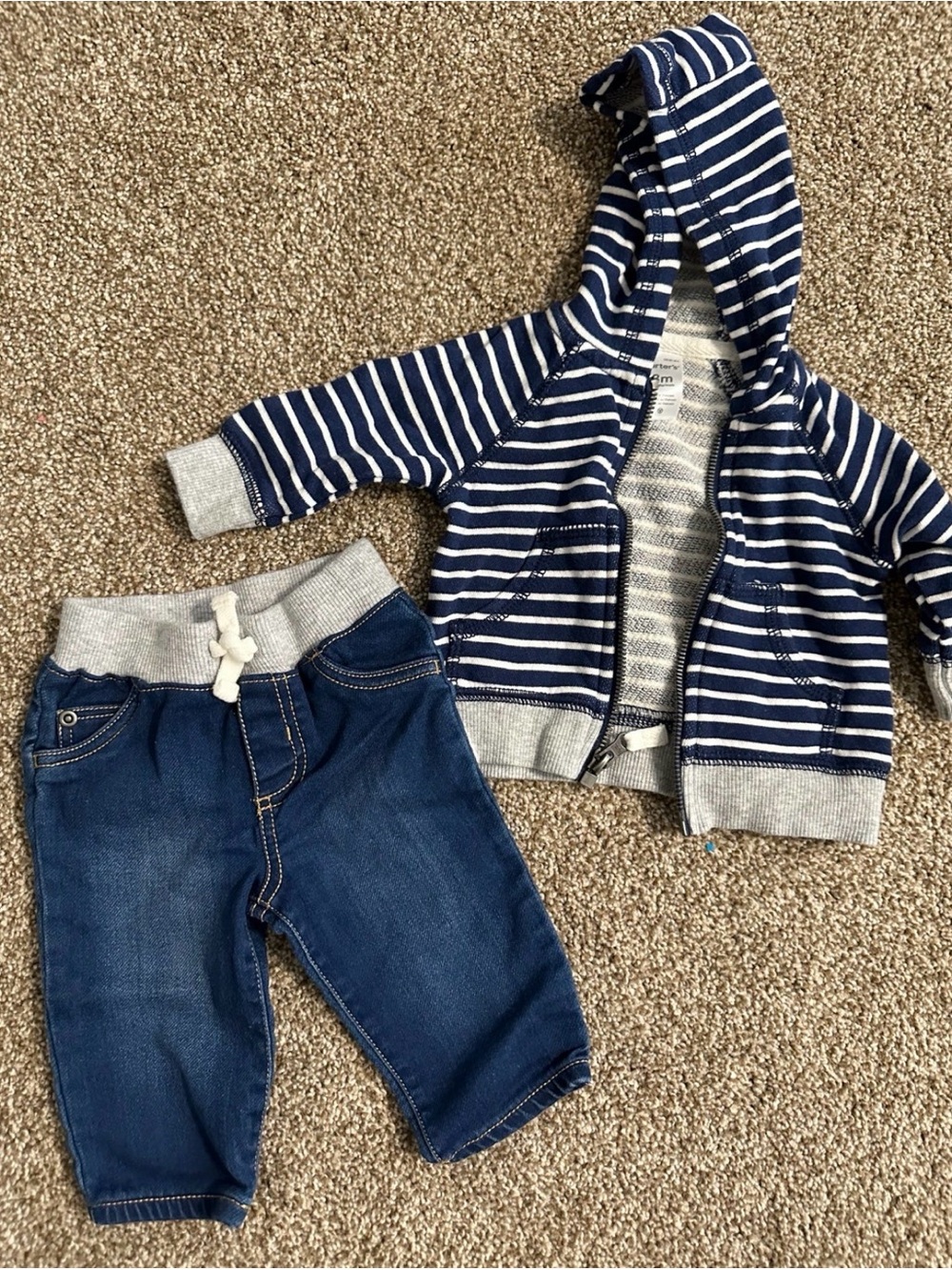 Striped Navy & White Hoodie with Denim-Style Joggers